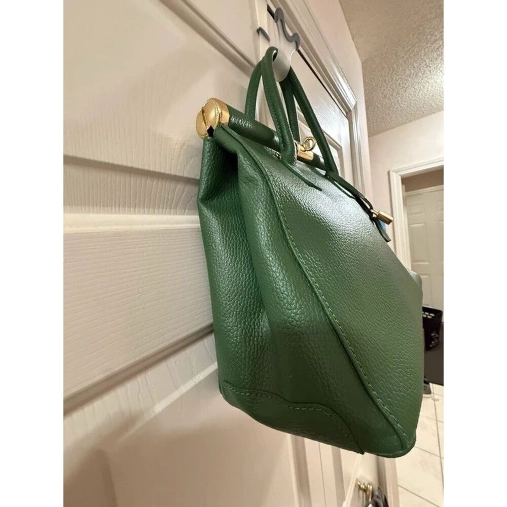 Italian Leather Green Satchel Shoulder Bag Made in Italy - Picture 6 of 17